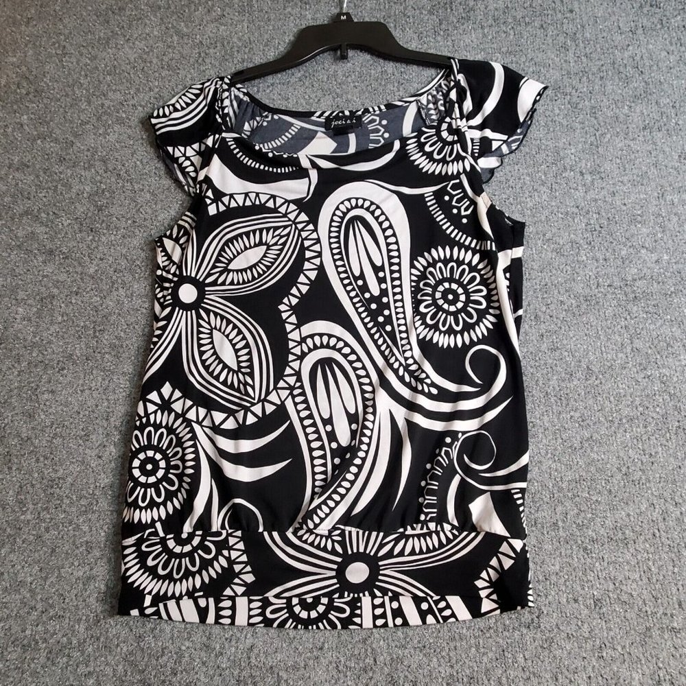 Joei & I Women  Sleeveless Black White Bold Print Blouse Size Small S Summer
